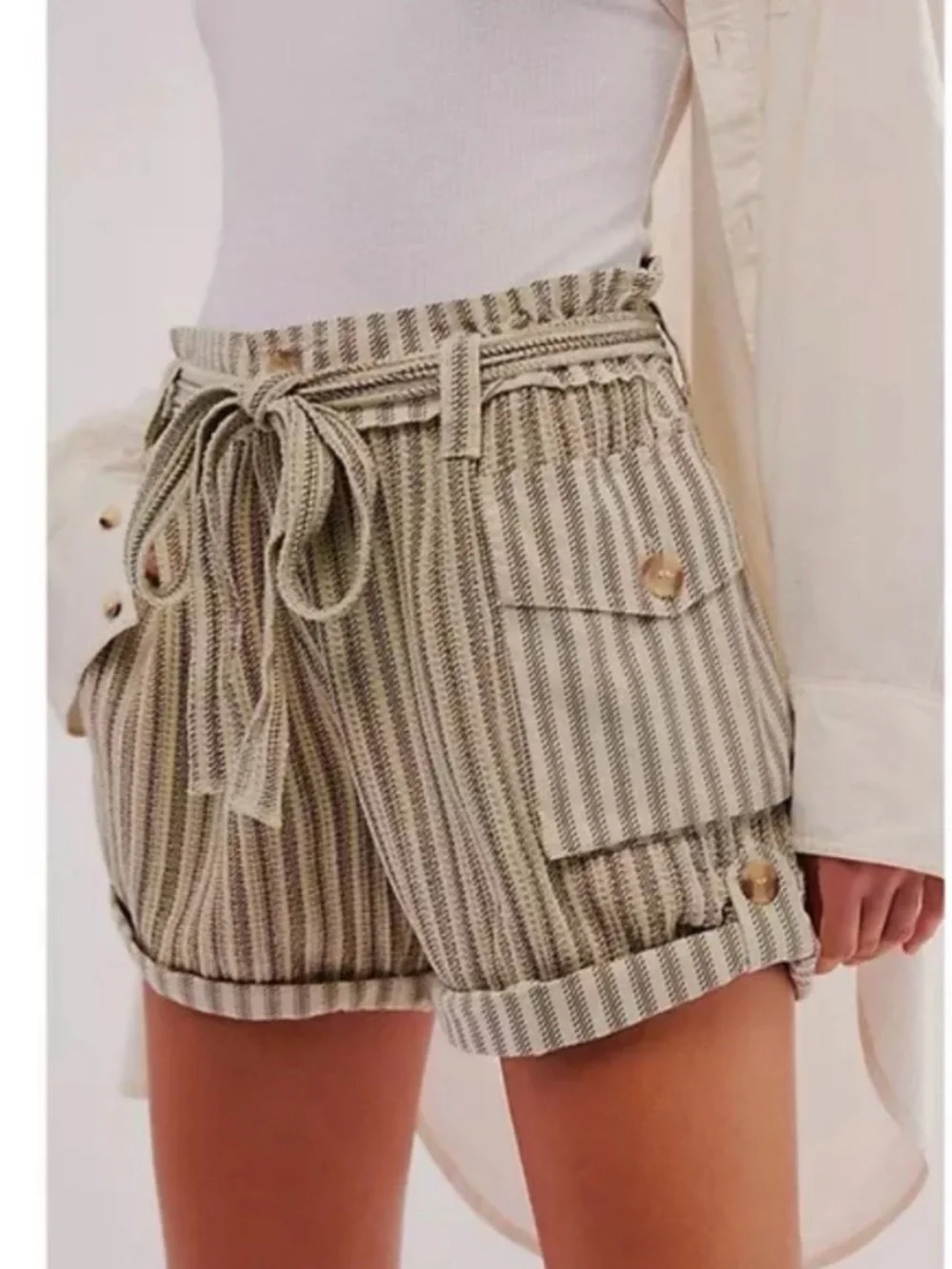 Free People One Harriet Stripped Slouchy Shorts Sz. Sm